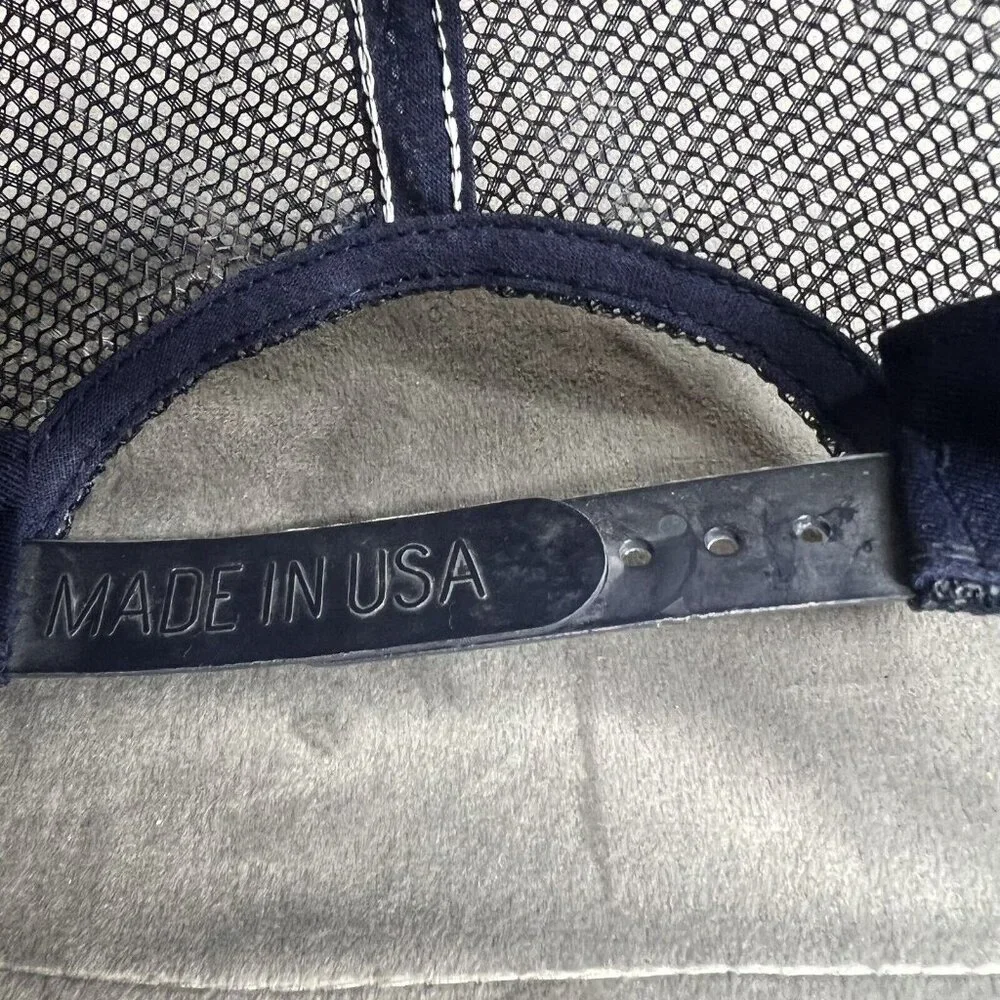 Vintage Trucker Hat 90s Mesh Back Snapback Navy Blue Yellow Transportation